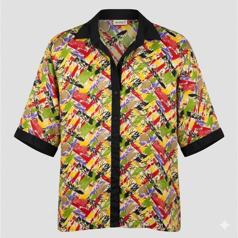 Vintage ANISE Abstract Print Button Up Oversized Shirt Colorful Bold Womens XL